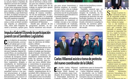 Portada RCG Centro [22 de septiembre de 2026] Arranca Manolo Jiménez programa de ‘Huevo, Leche y Despensón’; impulsa Gabriel Elizondo la participación juvenil con el Semillero Legislativo y más…