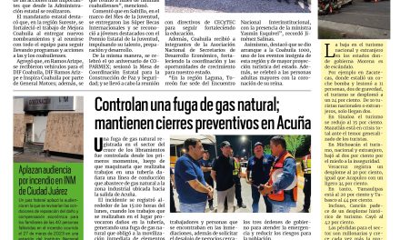 Portada RCG Fronteriza [2 de septiembre de 2026] Agosto fue un mes de mucho trabajo y resultados: Manolo Jiménez; controlan fuga de gas natural; mantienen cierres preventivos en Acuña y más…