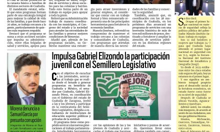 Portada RCG Lagunera [22 de septiembre de 2026] Arranca Manolo Jiménez programa de ‘Huevo, Leche y Despensón’; impulsa Gabriel Elizondo la participación juvenil con el Semillero Legislativo y más…
