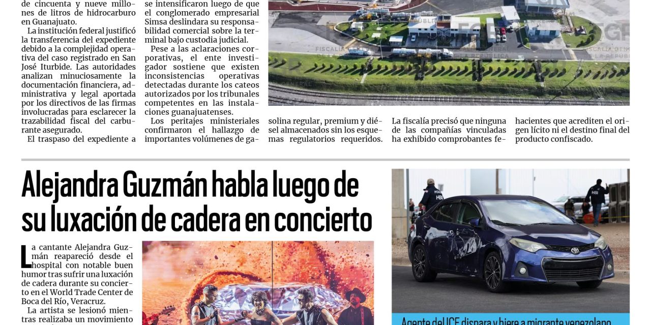 Portada RCG Nacional e Internacional [21 de septiembre de 2026] FGR investiga posible caso de huachicol fiscal de Simsa; Alejandra Guzmán habla luego de su luxación de cadera en concierto y más…