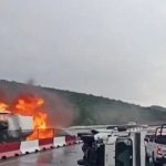 Grúa se incendia tras carambola en el Arco Norte a la altura de Ajoloapan, en el Edomex