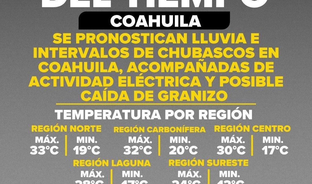 Coahuila presentará este martes chubascos, descargas eléctricas y rachas de viento