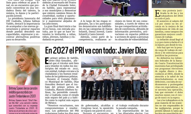 Portada RCG Centro [11 de octubre de 2026] Lista gran final del concurso ‘Vive Libre Sin Drogas’; Mejora Coahuila mantiene apoyos y mercaditos en la región y más…