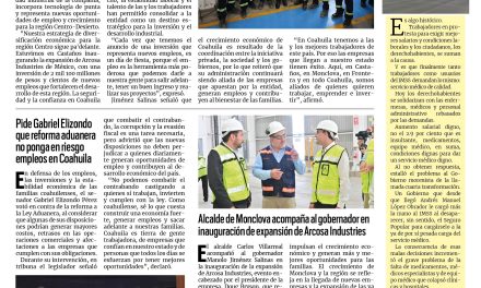 Portada RCG Centro [14 de octubre de 2026] Inversión millonaria genera cientos de empleos en la región Centro; pide Gabriel Elizondo que reforma aduanera no ponga en riesgo empleos en Coahuila y más…