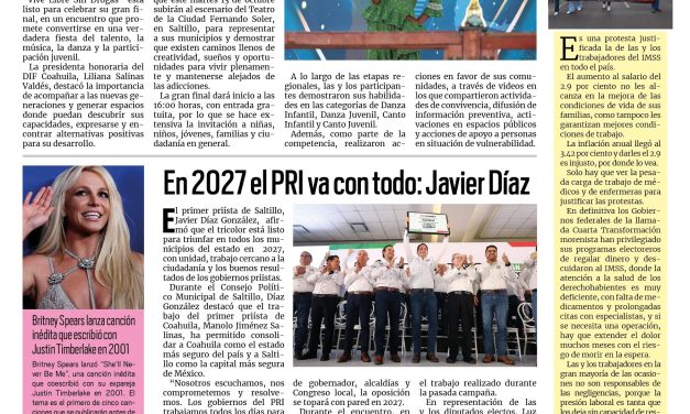 Portada RCG Lagunera [11 de octubre de 2026] Lista gran final del concurso ‘Vive Libre Sin Drogas’; Refuerza Torreón su seguridad con más vigilancia y proximidad social y más…