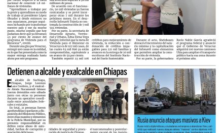 Portada RCG Nacional e Internacional [4 de octubre de 2026] Sheinbaum reporta 43% de avance en Vivienda para el Bienestar; Detienen a alcalde y exalcalde en Chiapas y más…