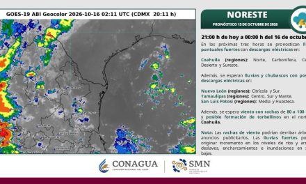 Pronostican lluvias intensas y fuertes vientos para hoy en Coahuila